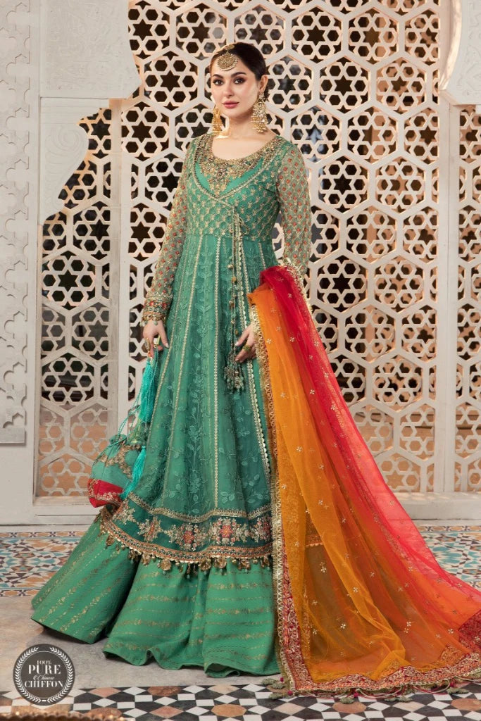 Buy MARIA B | CHIFFONS EID COLLECTION 2022 Sage Green Chiffon Pakistani designer dresses from our official website We have all Pakistani designer clothes of Maria b Chiffon 2022 Imoriza, Sobia Nazir Various Eid dresses can be bought online from our website Lebaasonline in UK Birhamgam America, France @lebaasonline