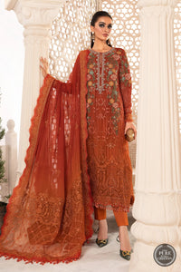 Buy Maria B Mbroidered Chiffon EID 2022 | Burnt Orange and Rust Chiffon Pakistani designer dresses from our official website We have all Pakistani designer clothes of Eid dresses Maria b Chiffon 2021 Sobia Nazir Various Pakistani outfits can be bought online from our website Lebaasonline in UK Birhamgam America