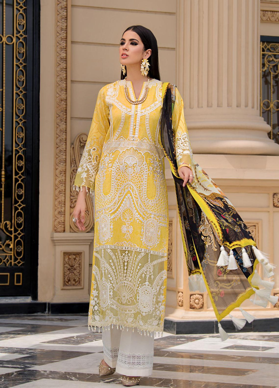 Reign Lawn 2021 | Summer Collection | ROBIN Yellow Lawn Dress is exclusively available at our website. This summer get your reign PAKISTANI DESIGNER LAWN from our official PAKISTANI BOUTIQUE IN UK. We have brands such as MARIA B GULAL. Get your unstitched/customized ASIAN SUMMER FASHION DRESSES UK USA from Lebaasonline