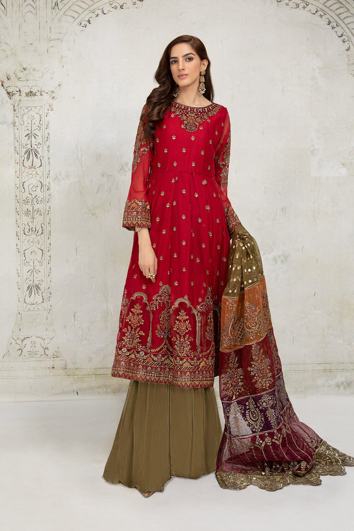 Buy Maria B Suit Red SF-EA21-12 Red color Ready to Wear. READY MADE MARIA B BRIDAL COLLECTION UK 2021 Rejoice this season with balance of dynamic hues with  Pakistani Wedding designer clothes 2021 from the top fashion designer such as MARIA. B online in UK & USA Express shipping to London Manchester & worldwide 