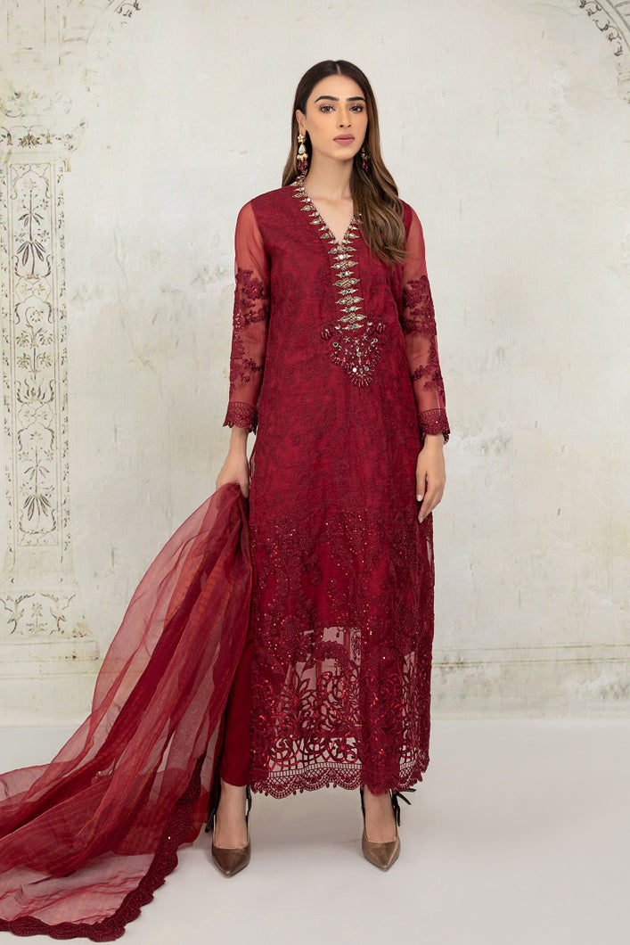 Buy Maria B Suit Maroon SF-EA21-20 Ready to Wear and Stitched. READY MADE MARIA B EID COLLECTION 2021 Rejoice this Eid ambiance with balance of dynamic hues with NEW Pakistani designer clothes 2021 from the top fashion designer such as MARIA. B online in UK & USA Express shipping to London Manchester & worldwide 