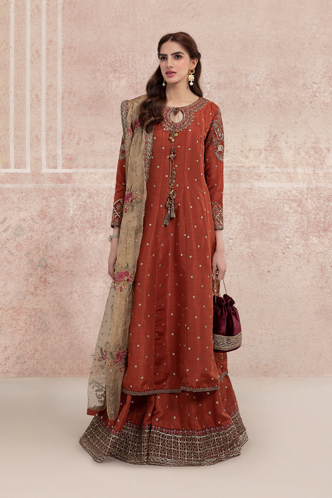 Buy Maria B Suit Rust SF-W21-10 Rust color Ready to Wear. READY MADE MARIA B BRIDAL COLLECTION UK 2021 Rejoice this season with balance of dynamic hues with  Pakistani Wedding designer clothes 2021 from the top fashion designer such as MARIA. B online in UK & USA Express shipping to London Manchester & worldwide 