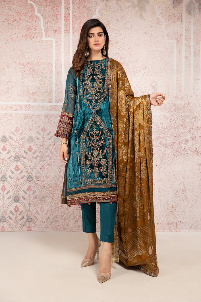 Buy Suit Teal SF-W21-14 | Maria B Ready to Wear Online dresses UK 2021 Rejoice this season with balance of dynamic hues with Pakistani Wedding designer clothes 2021 from the top fashion designer such as MARIA. B online in UK & USA Express shipping to London Manchester & worldwide from Lebaasonline